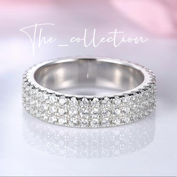 PAVE DIAMOND BAND IN STERLING SILVER - Picture 5 of 5